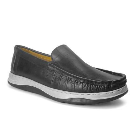 Crocodile Dice Leather Black Casual Shoes - HM28